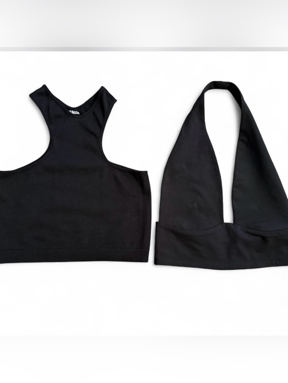 Black Ribbed Racerback Crop Top & Halter Bralette. Small